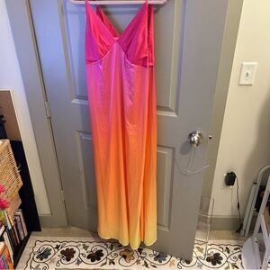 Beautiful Sunset Gradient Pink to Yellow Maxi Dress - Sleeveless V-Neck